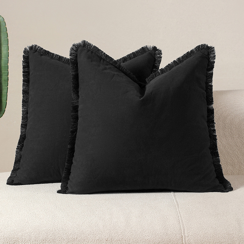Black 2 Pack Bohemian Tassel Pillowcases Soft Washed Cotton Cushion Covers for