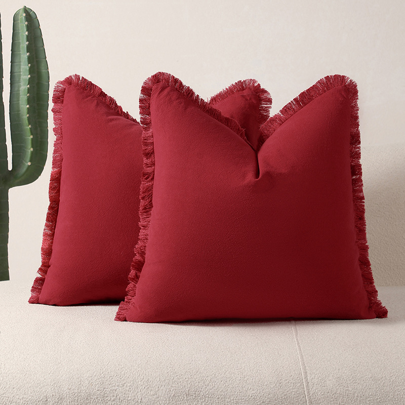 Red 2 Pack Bohemian Tassel Pillowcases Soft Washed Cotton Cushion Covers for