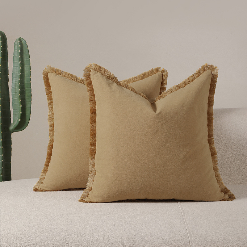 Yellow 2 Pack Bohemian Tassel Pillowcases Soft Washed Cotton Cushion Covers
