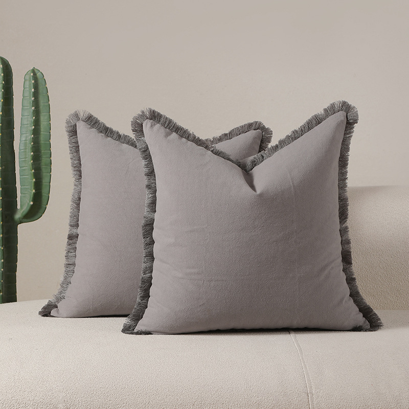 Grey 2 Pack Bohemian Tassel Pillowcases Soft Washed Cotton Cushion Covers for