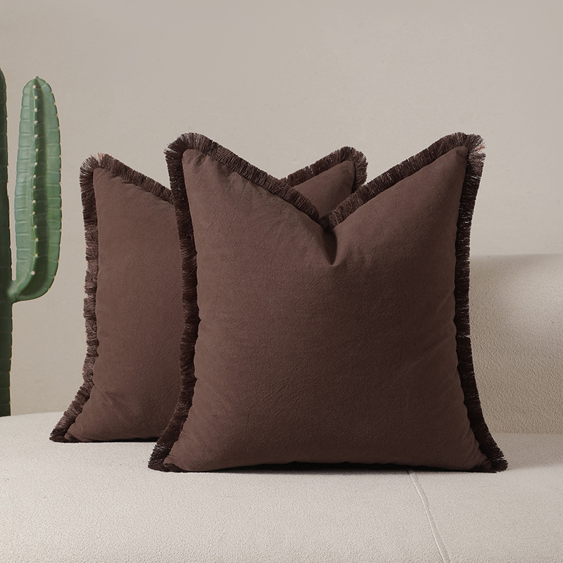 Caramelised brown 2 Pack Bohemian Tassel Pillowcases Soft Washed Cotton
