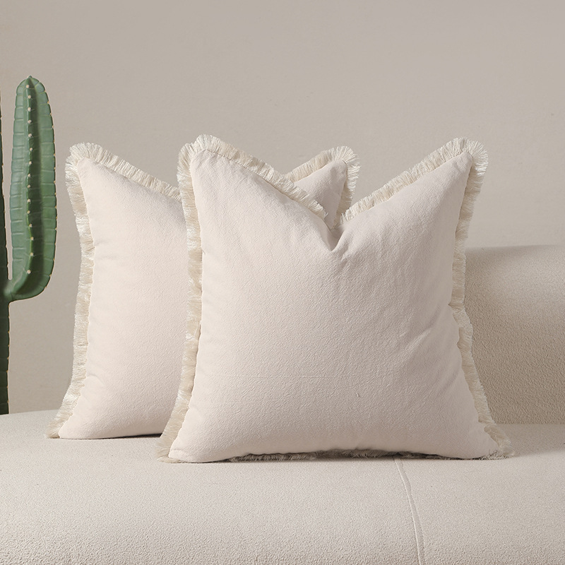 Beige 2 Pack Bohemian Tassel Pillowcases Soft Washed Cotton Cushion Covers for