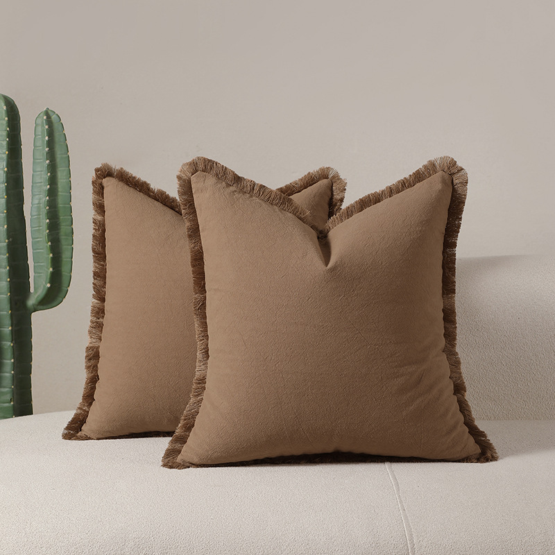 Mocha brown 2 Pack Bohemian Tassel Pillowcases Soft Washed Cotton Cushion
