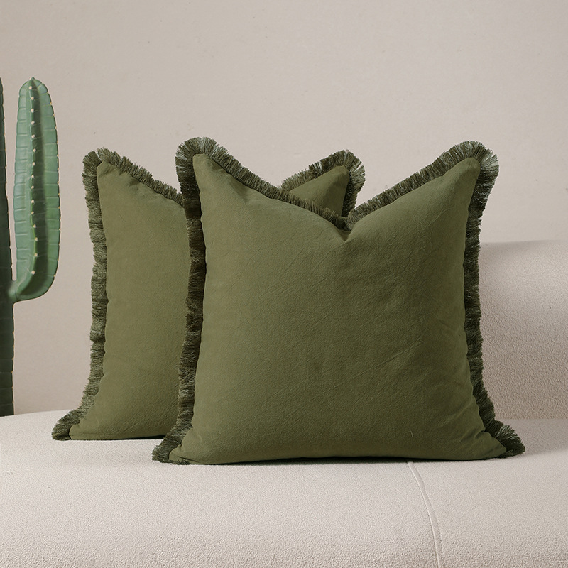 Lichen green 2 Pack Bohemian Tassel Pillowcases Soft Washed Cotton Cushion