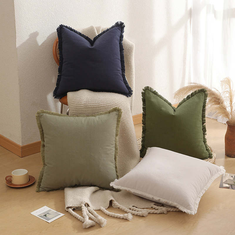Lichen green 2 Pack Bohemian Tassel Pillowcases Soft Washed Cotton Cushion view 2