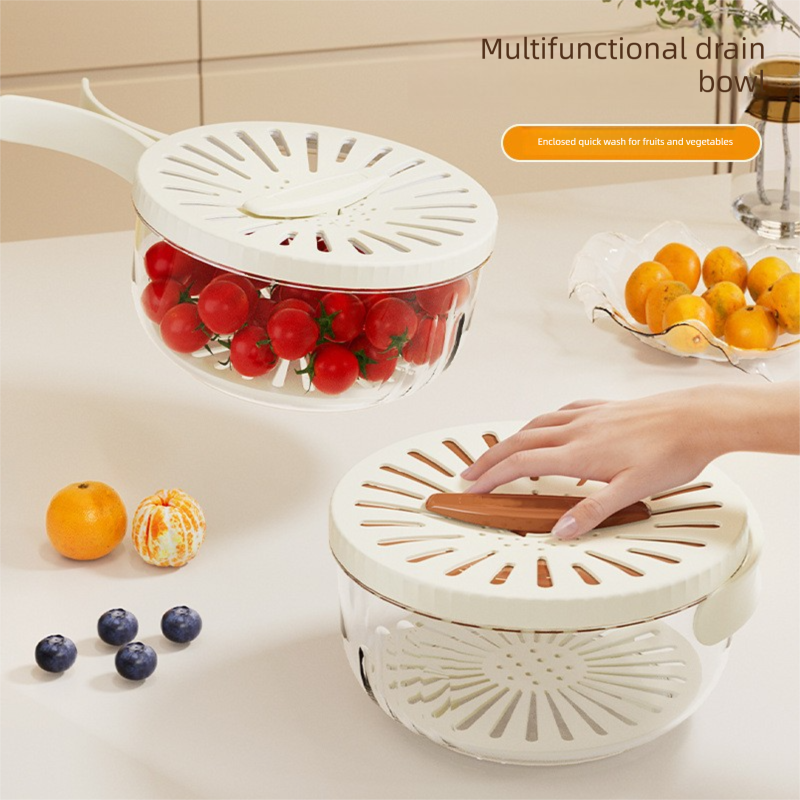 White large Multi-functional Fruit and Vegetable Washing Bowl with Lid and view 2