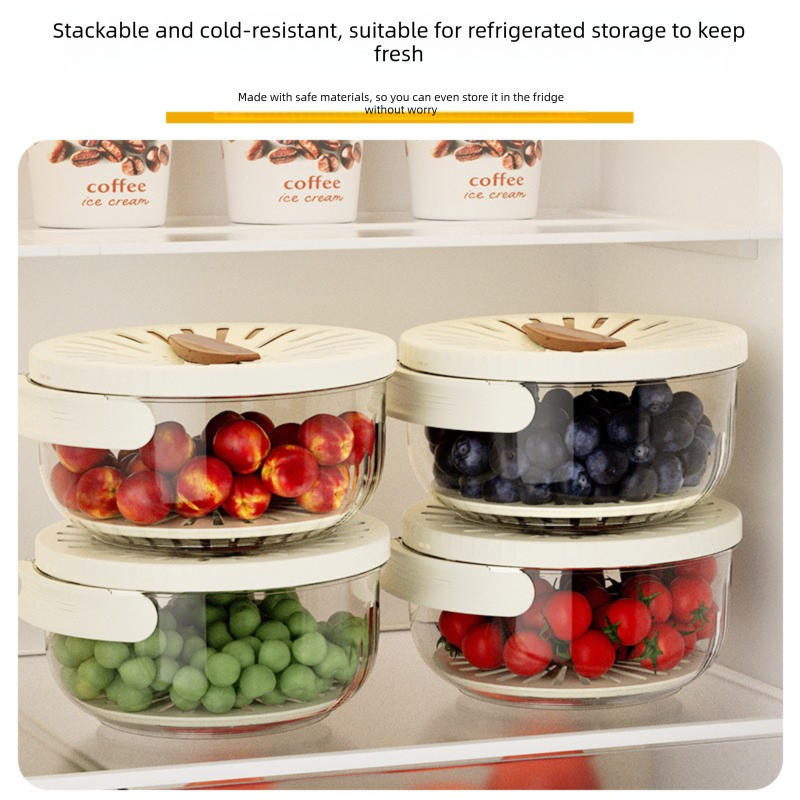 White large Multi-functional Fruit and Vegetable Washing Bowl with Lid and view 3