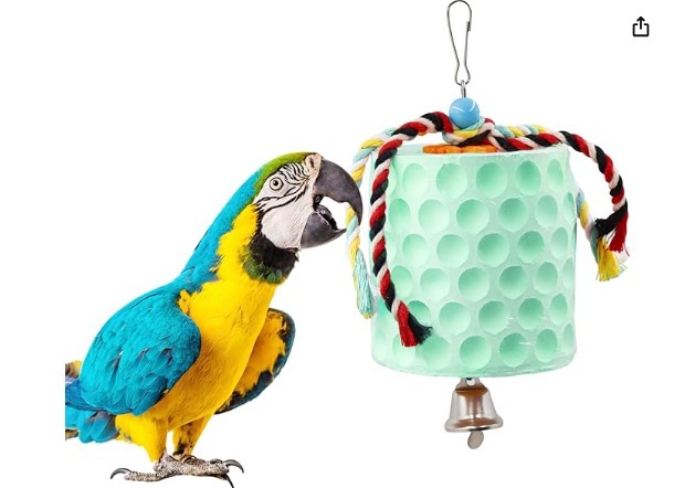 2-Pack Green Hanging Bird Chew Toy with Bell and Rope — image 1