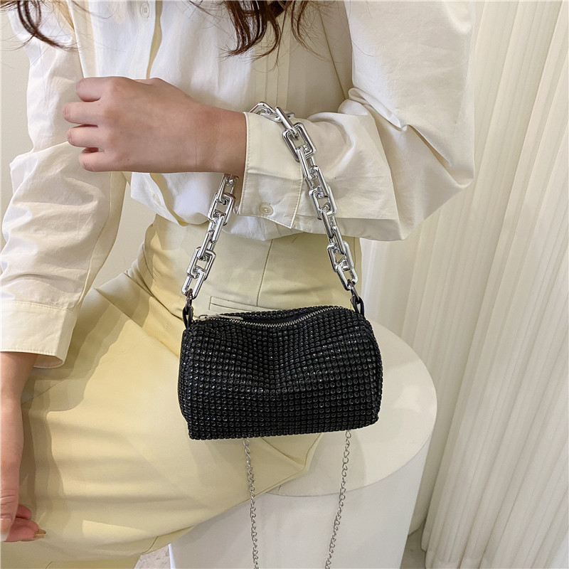 Silver Mini Shoulder Bag for Women – Rhinestone-Embellished Pillow-Shaped view 3