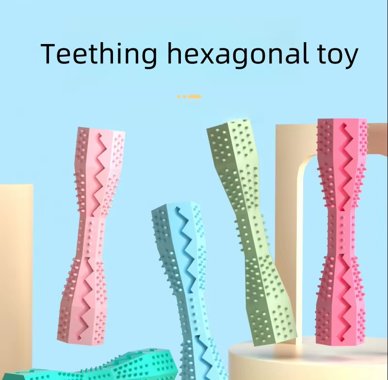 2-Pack Orange Hexagonal Pet Chew Toy – Durable Rubber Dog & Cat Teething Stick view 2