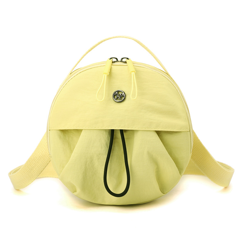 Lemon Yellow Fashionable Round Crossbody Bag with Water-Resistant Nylon and