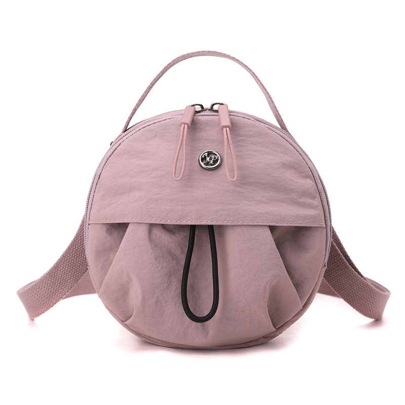 Crayon pink Fashionable Round Crossbody Bag with Water-Resistant Nylon and