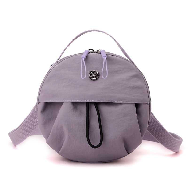 Purple Fashionable Round Crossbody Bag with Water-Resistant Nylon and