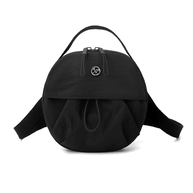 Black Fashionable Round Crossbody Bag with Water-Resistant Nylon and
