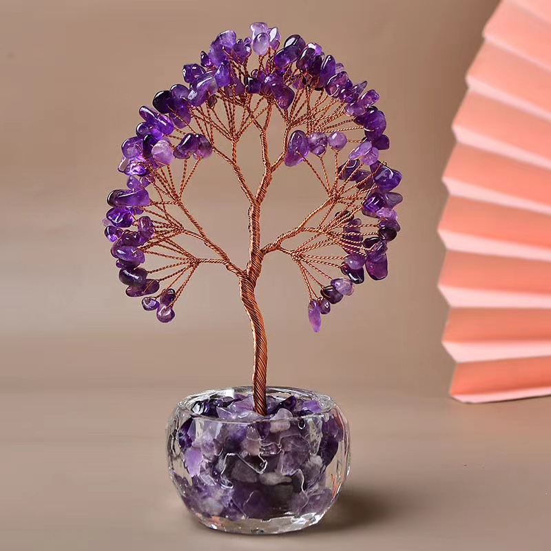 Purple Natural Crystal Tree Ornament – Handmade Miniature Decorative Tree with view 2