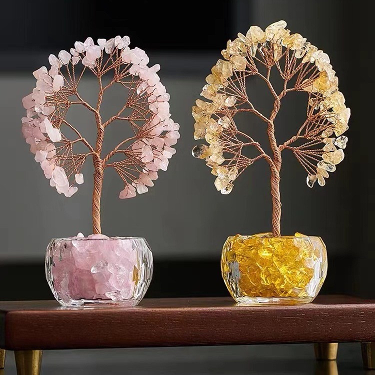 Purple Natural Crystal Tree Ornament – Handmade Miniature Decorative Tree with view 4