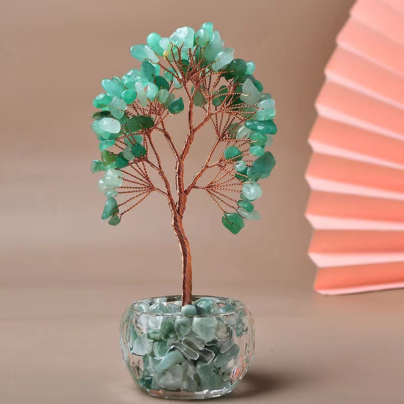 Green Natural Crystal Tree Ornament – Handmade Miniature Decorative Tree with view 2