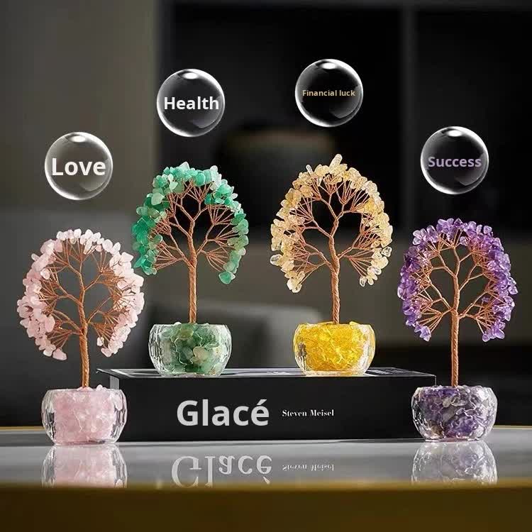 Green Natural Crystal Tree Ornament – Handmade Miniature Decorative Tree with view 5