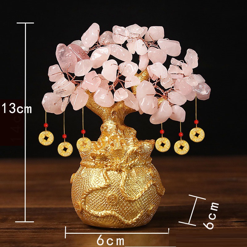 Pink Handcrafted Crystal Tree Ornament – Resin Money Bag Base with Hanging — image 1
