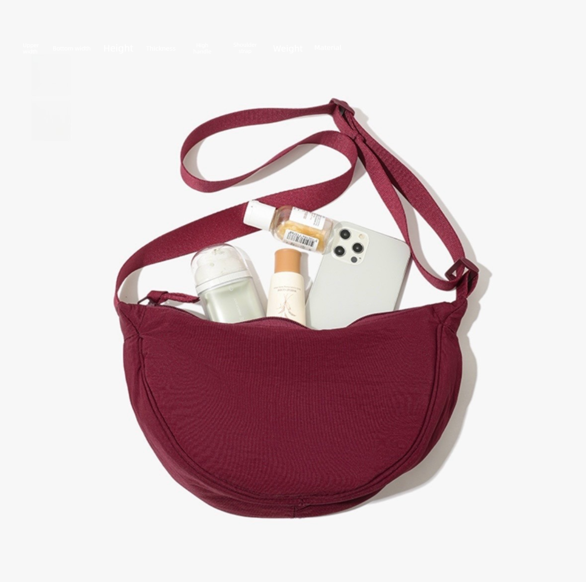 Wine Red Lightweight Nylon Crossbody Bag – Compact Saddle Style with