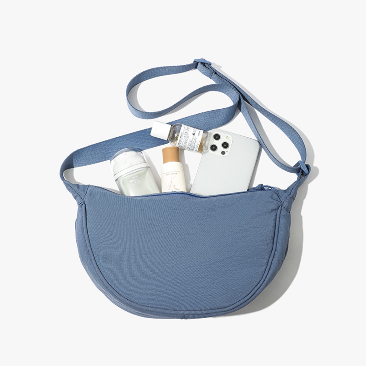 Sea blue Lightweight Nylon Crossbody Bag – Compact Saddle Style with