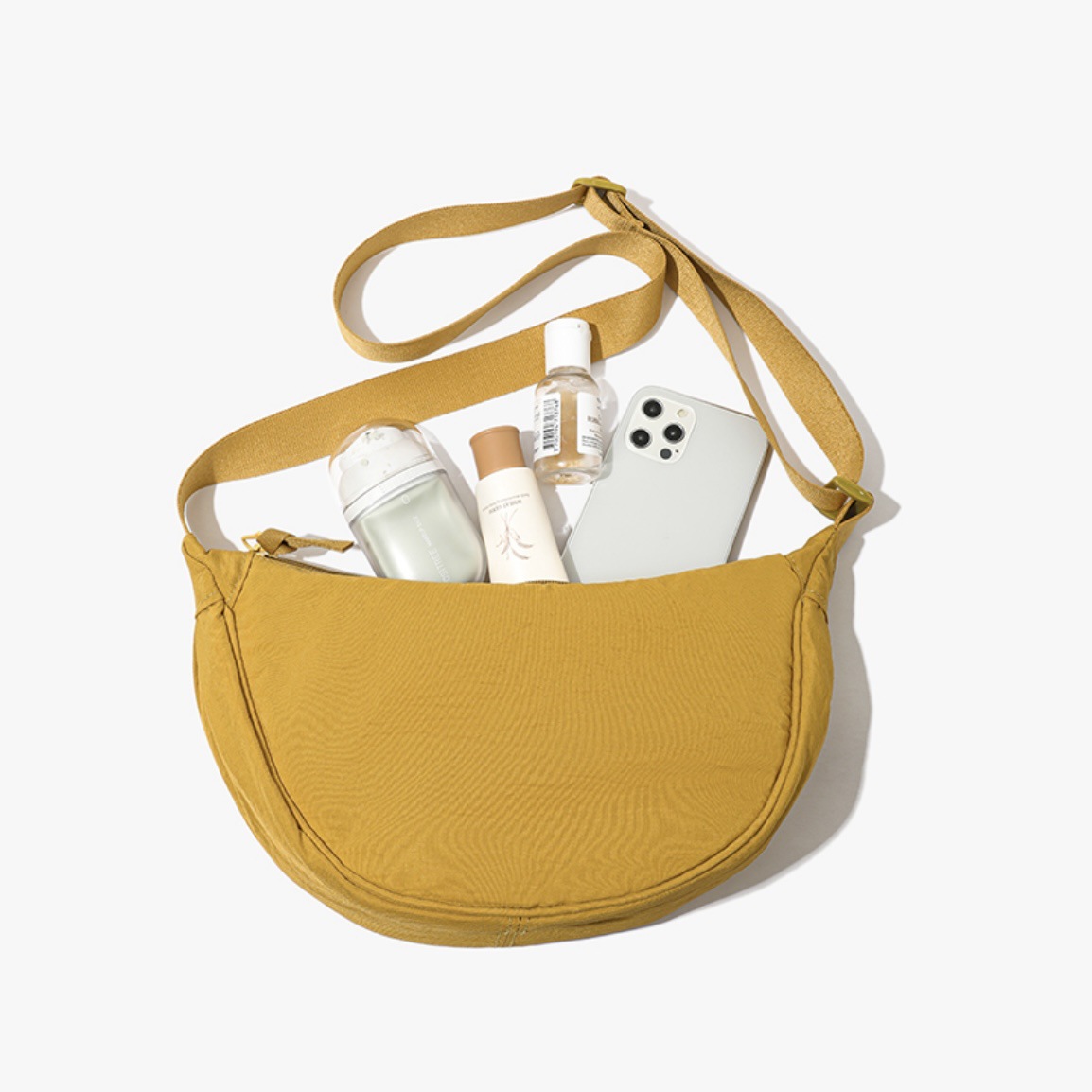 Lemon Yellow Lightweight Nylon Crossbody Bag – Compact Saddle Style with