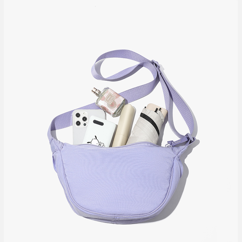 Purple Lightweight Nylon Crossbody Bag – Compact Saddle Style with Adjustable