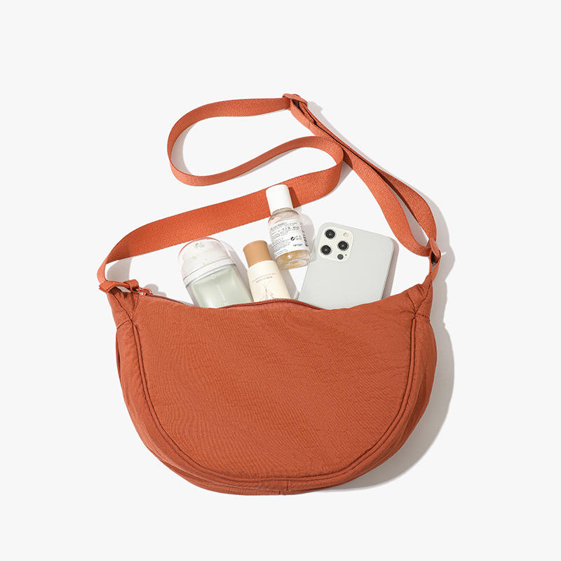 Orange Lightweight Nylon Crossbody Bag – Compact Saddle Style with Adjustable
