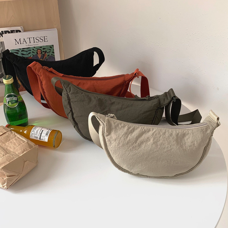Orange Lightweight Nylon Crossbody Bag – Compact Saddle Style with Adjustable view 2