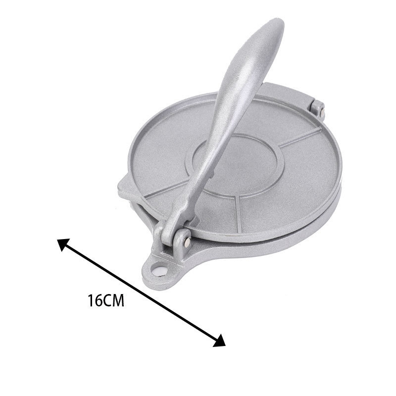 Silver Manual Dough Press – Aluminum Alloy Cake & Tortilla Press for Homemade