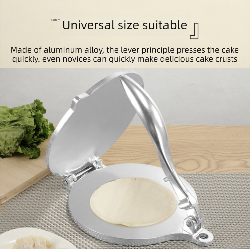 Silver Manual Dough Press – Aluminum Alloy Cake & Tortilla Press for Homemade view 2