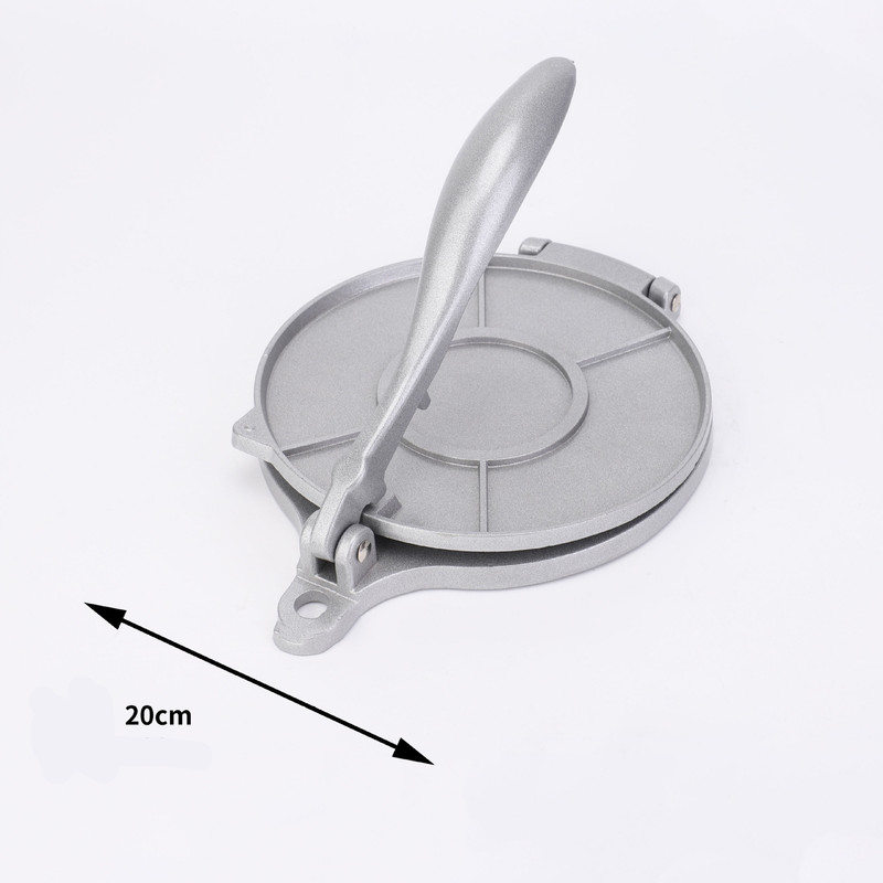Silver Manual Dough Press – Aluminum Alloy Cake & Tortilla Press for Homemade