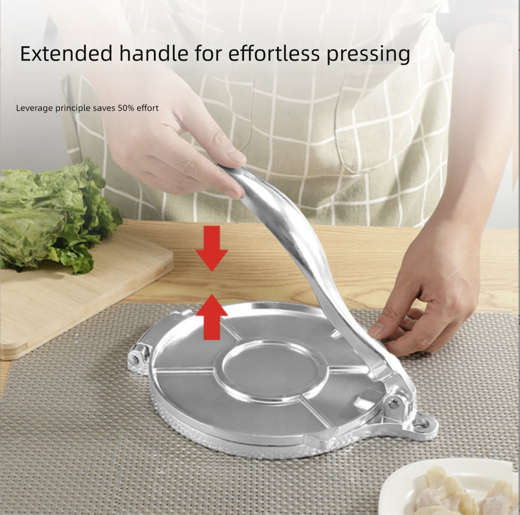 Silver Manual Dough Press – Aluminum Alloy Cake & Tortilla Press for Homemade view 3