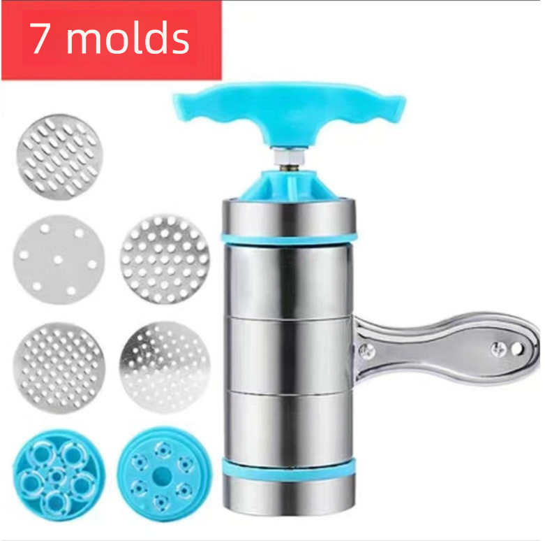Blue Manual Stainless Steel Noodle Maker with Interchangeable Dies for