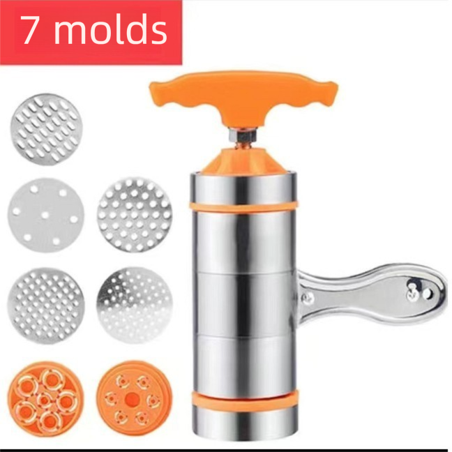 Orange Manual Stainless Steel Noodle Maker with Interchangeable Dies for