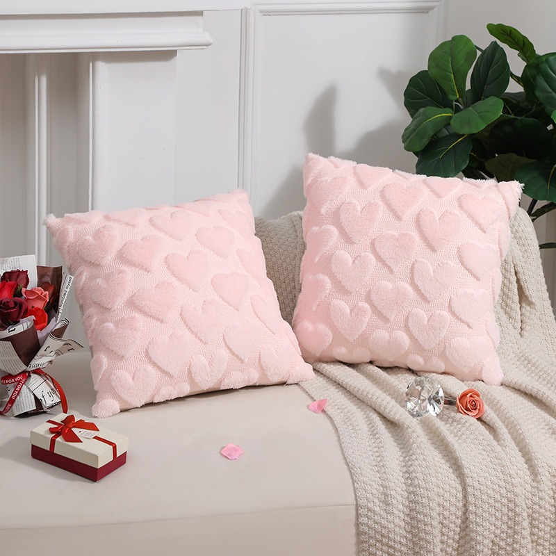 2-PCS Pink Romantic Heart-Shaped Tufted Pillow Covers Soft Plush 45x45cm