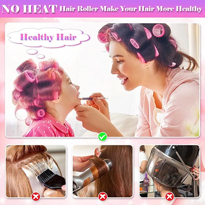 Rose red 50-Piece Pink Plastic Hair Rollers Set with Clips and Storage Bag for view 3