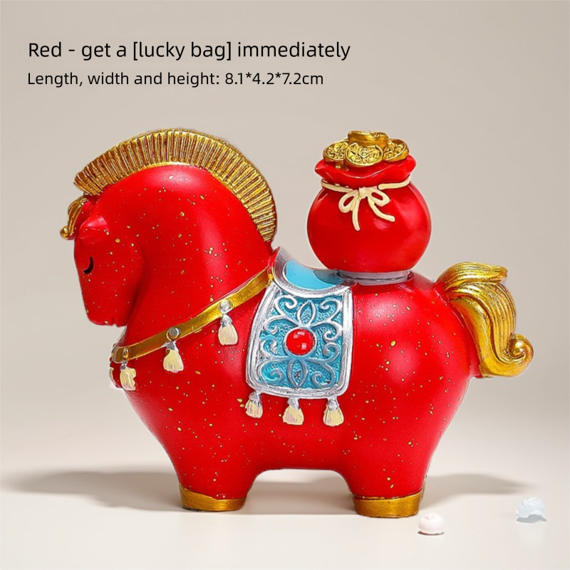 Red New Chinese Style Resin Horse Figurine with Rotating Lucky Bag – Elegant