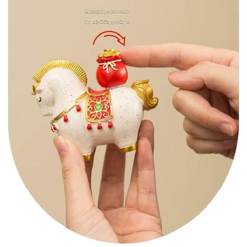 Red New Chinese Style Resin Horse Figurine with Rotating Lucky Bag – Elegant view 3