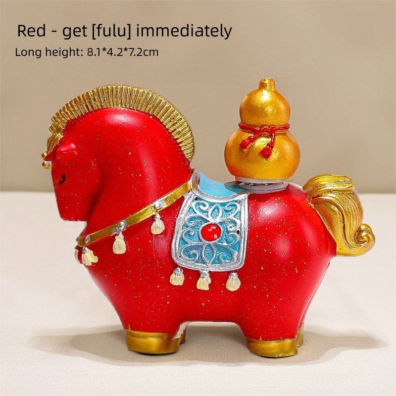Red New Chinese Style Resin Horse Figurine with Rotating Lucky Bag – Elegant
