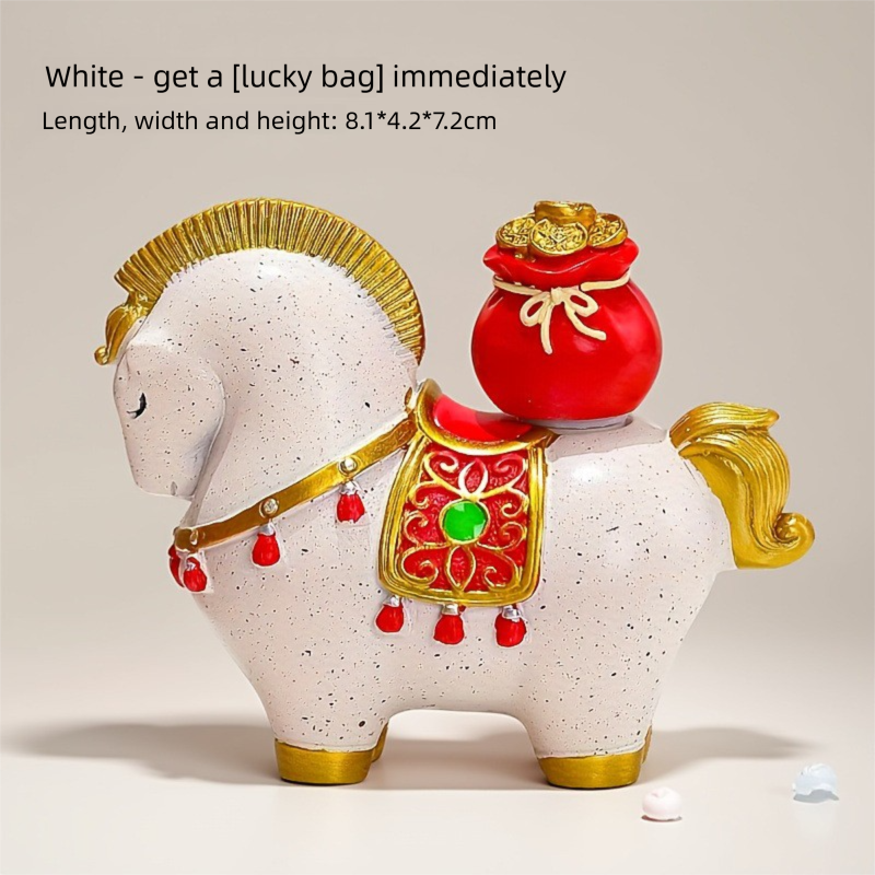 White Red New Chinese Style Resin Horse Figurine with Rotating Lucky Bag