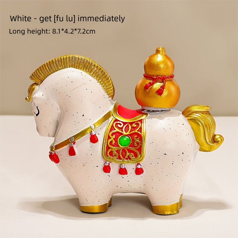 White Red New Chinese Style Resin Horse Figurine with Rotating Lucky Bag