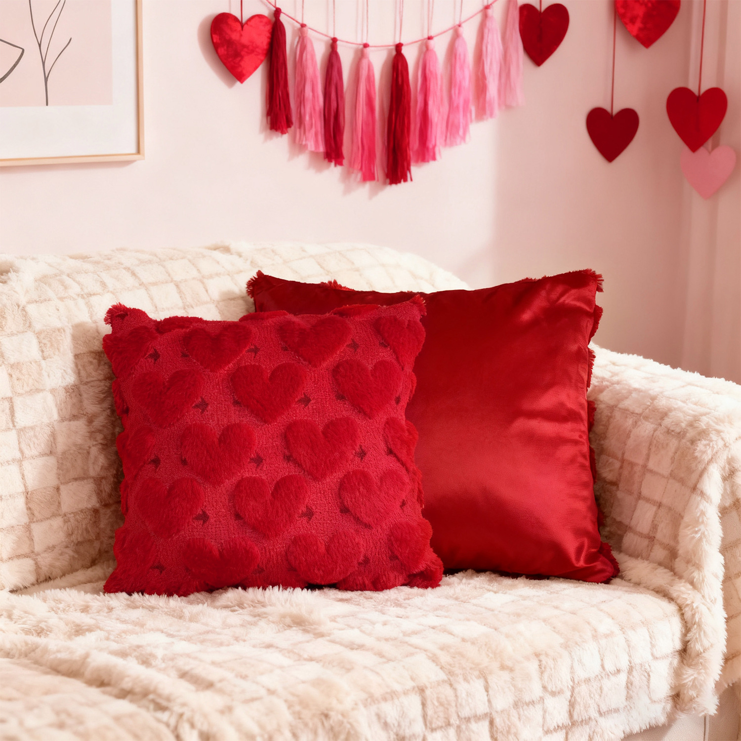 2-PCS Red arrow 45x45cm Heart Pattern Plush Pillow Cover with Insert – Soft