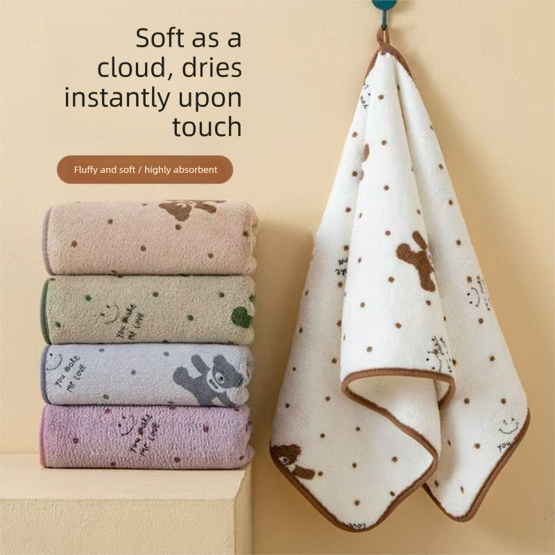 5-Pack Coffee color Soft Absorbent Face Towels with Bear Pattern Design view 6