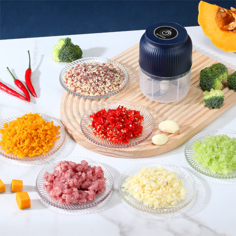 3-blade cutter head Blue Wireless Electric Garlic Chopper 300ml Portable Mini view 4
