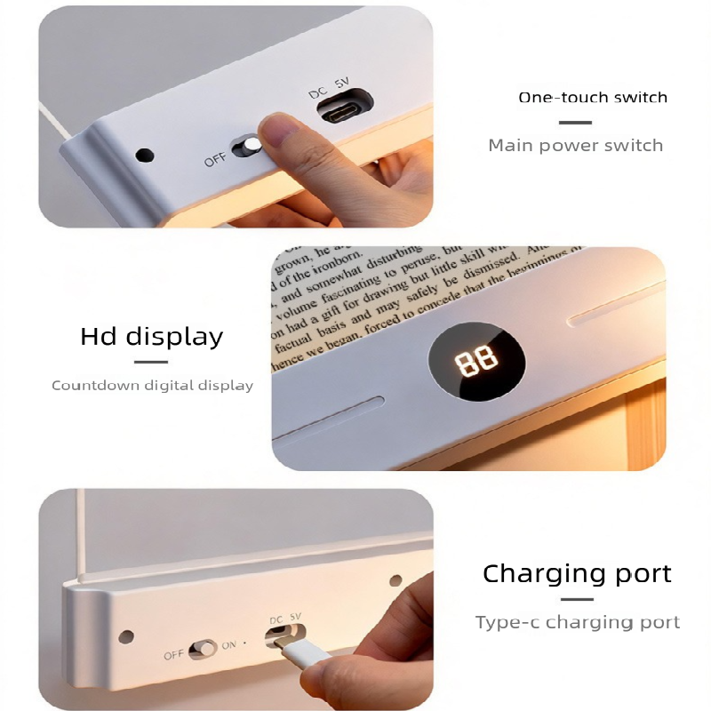 Black LED Flat Panel Reading Light with 99m Timer 3 Color Modes Stepless view 2