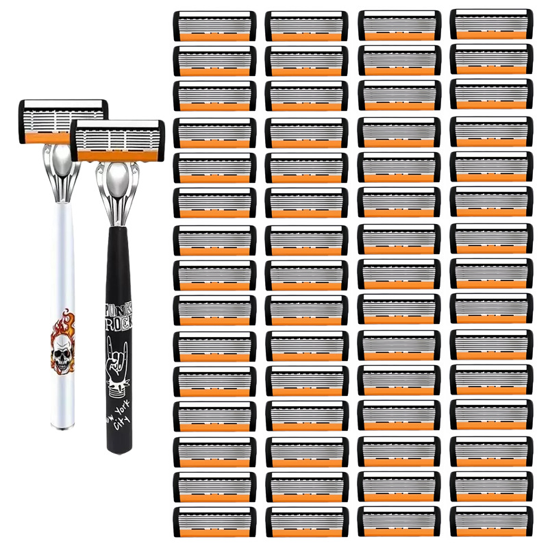 2-Pack 6-Layer Manual Razor with 60 Replacement Blades – Ultra-Close Shave for Men