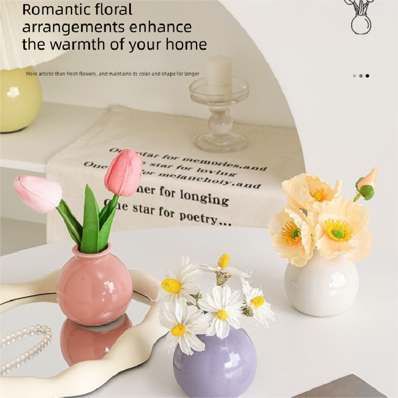 Ceramic Vase with Tulip Artificial Flowers Set – Mini Decorative Pot for Home view 3