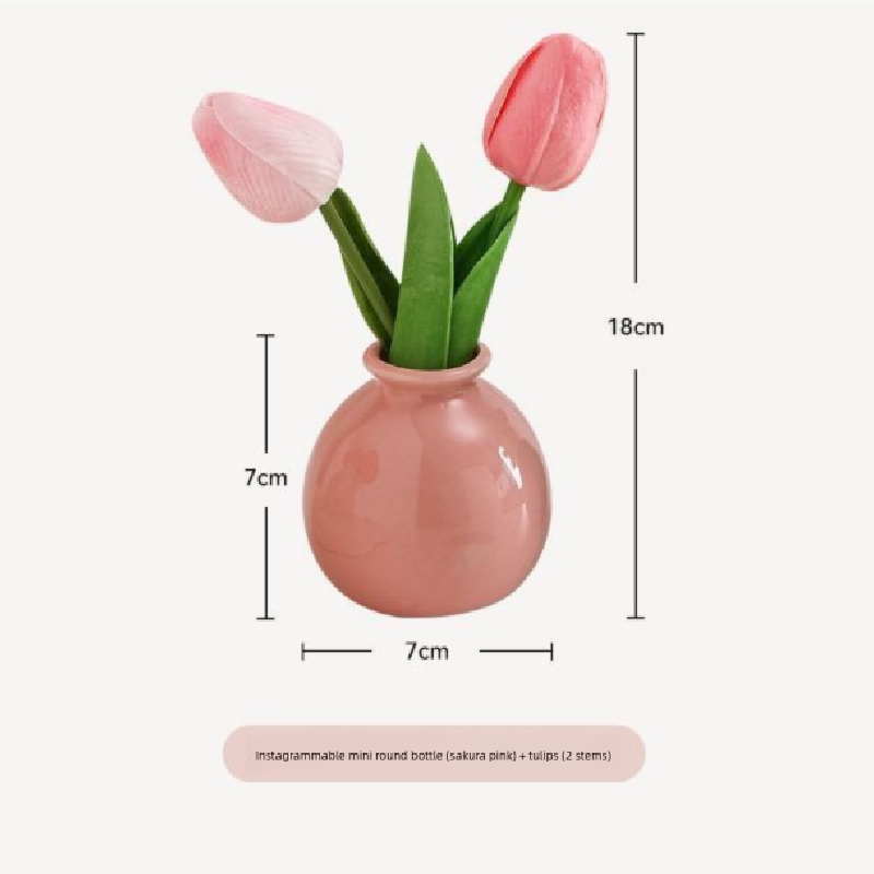 Ceramic Vase with Tulip Artificial Flowers Set – Mini Decorative Pot for Home view 5