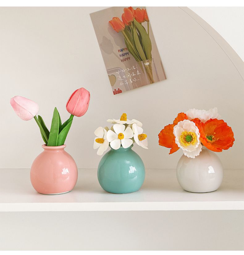 Ceramic Vase with camellia bud Artificial Flowers Set – Mini Decorative Pot view 2